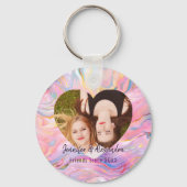 BFF Pink Purple Marble Heart Friends Photo & Names Sleutelhanger (Achterkant)