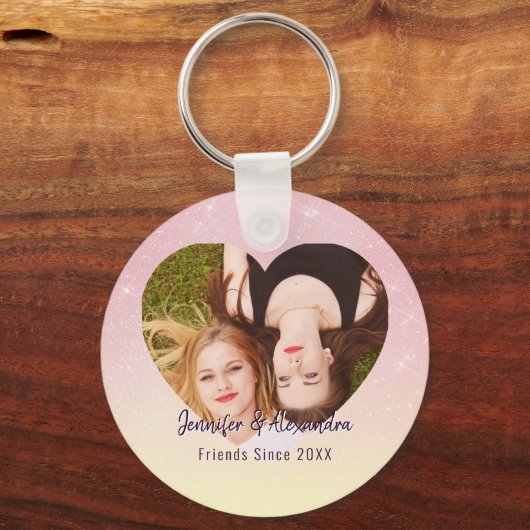 BFF Roze Glitter Hart Vrienden Foto & Namen Sleutelhanger (Achterkant)