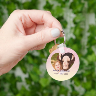 BFF Roze Glitter Hart Vrienden Foto & Namen Sleutelhanger