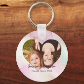 BFF Roze marmer Heart Custom Friends Photo & Names Sleutelhanger (Voorkant)