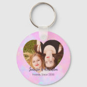 BFF Roze Paarse Hart Vrienden Foto & Namen Sleutelhanger (Voorkant)