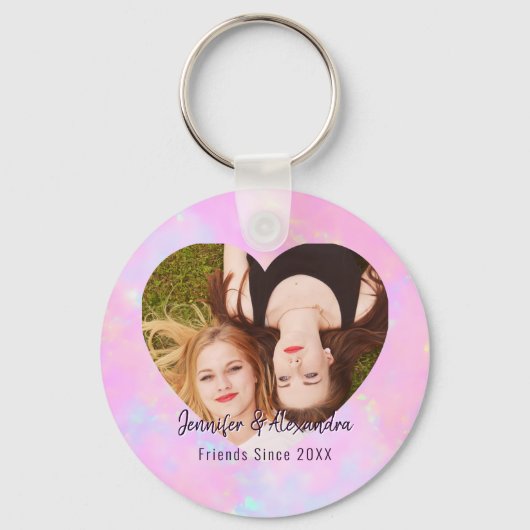 BFF Roze Paarse Hart Vrienden Foto & Namen Sleutelhanger (Voorkant)