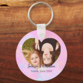 BFF Roze Paarse Hart Vrienden Foto & Namen Sleutelhanger (Achterkant)