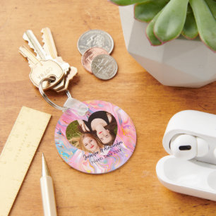 BFF Roze Paarse Marmer Hart Vrienden Foto & Namen Sleutelhanger