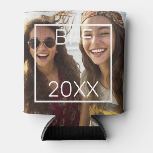 BFF - voeg vierkante foto en datum met witte grens Blikjeskoeler (Voorkant)
