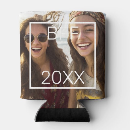 BFF - voeg vierkante foto en datum met witte grens Blikjeskoeler (Achterkant)