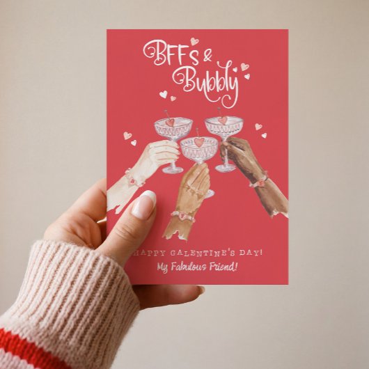 BFFs & Bubbly Happy Galentine's Day Cocktail Cheer Feestdagenkaart