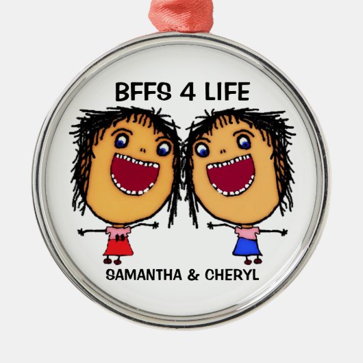 BFFS For Life Cartoon Metalen Ornament (Voorkant)