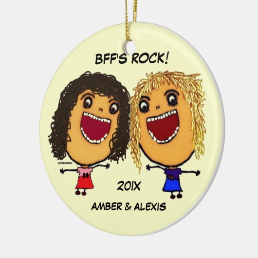 BFF's Rock Cartoon Keramisch Ornament (Links)