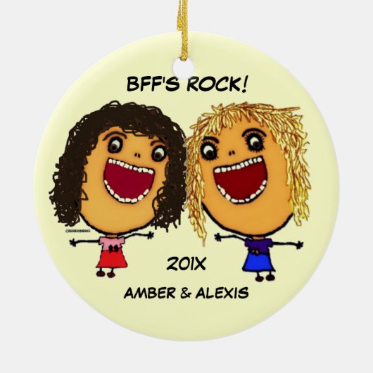 BFF's Rock Cartoon Keramisch Ornament (Achterkant)