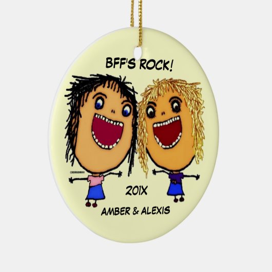 BFF's Rock Cartoon Keramisch Ornament (Rechts)