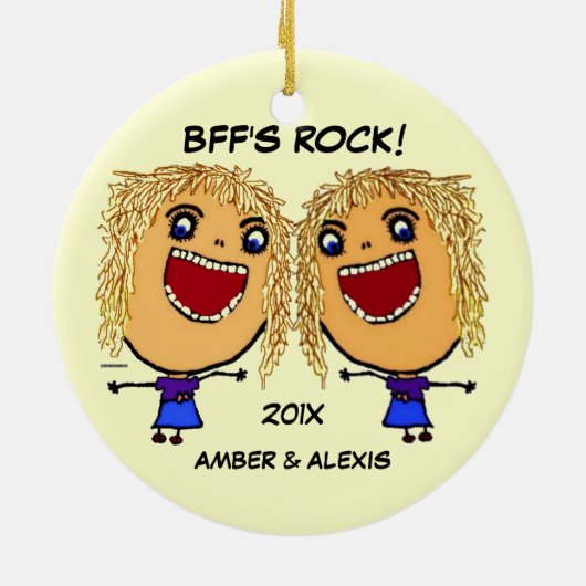 BFF's Rock Cartoon Keramisch Ornament (Achterkant)
