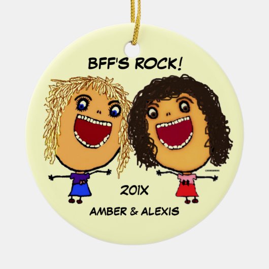 BFF's Rock Cartoon Keramisch Ornament (Voorkant)