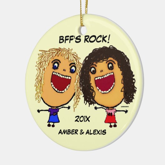 BFF's Rock Cartoon Keramisch Ornament (Links)