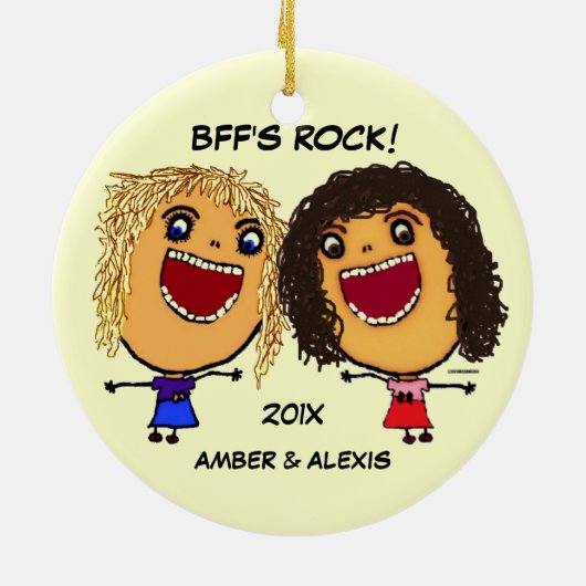 BFF's Rock Cartoon Keramisch Ornament (Achterkant)