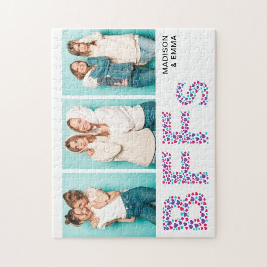 BFFs Three Photo Personalized Name Girly Heart Legpuzzel (Verticaal)