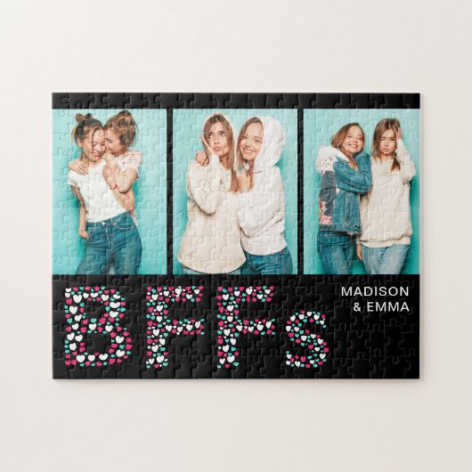 BFFs Three Photo Personalized Name Girly Heart Legpuzzel (Horizontaal)
