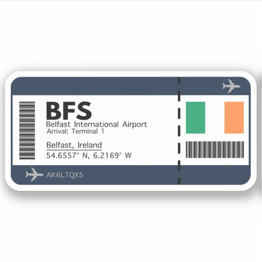 BFS Belfast Boarding Pass - Airport Ticket Sticker (Voorkant)