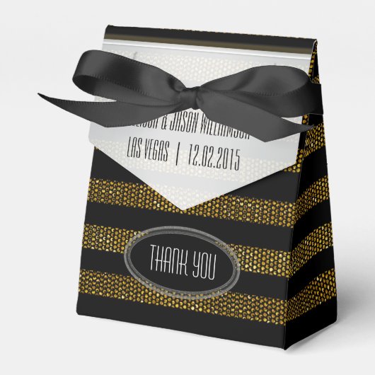 BG01 Glitter Gold & Black Stripes Party Favor Box Bedankdoosjes (Voorkant Zijde)