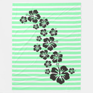 BG Stripes Patroon smal wit + hibiscus blooms Fleece Deken