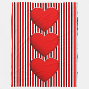 BG Stripes Patroon zwart rood + rode harten Fleece Deken