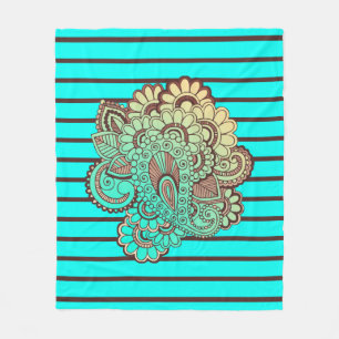 BG Stripes Pattern brede turquoise + paisley Fleece Deken