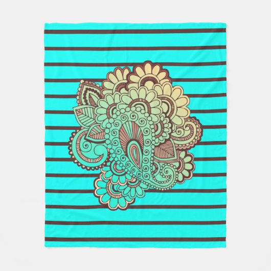 BG Stripes Pattern brede turquoise + paisley Fleece Deken (Voorkant)