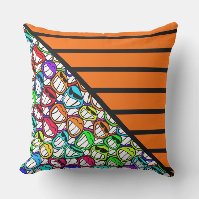 BG Stripes Pattern breed oranje + koele smilies Buitenkussen (Voorkant)