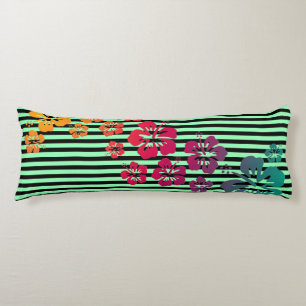 BG Stripes Pattern smalle zwart-hibiscus blooms Lichaamskussen