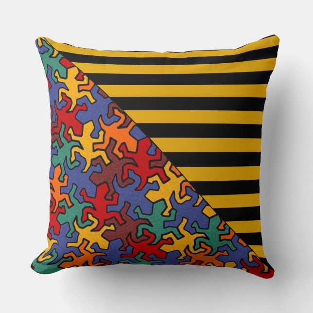 BG Stripes Pattern troep zwart + gekko mozaïek Kussen (Voorkant)