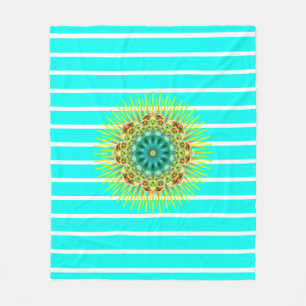 BG Stripes Pattern trok turquoise mandala + back. Fleece Deken