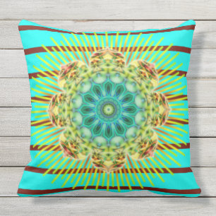 BG Stripes Pattern turquoise & mandala + uw rug Buitenkussen