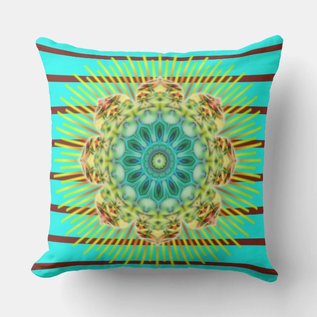 BG Stripes Pattern turquoise & mandala + uw rug Buitenkussen (Voorkant)