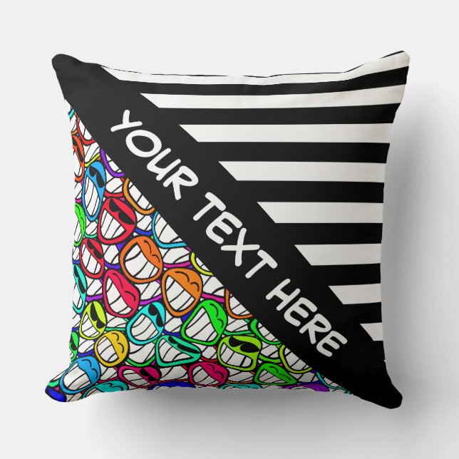 BG Stripes Pattern zwemt zwart + coole smilies Kussen (Voorkant)