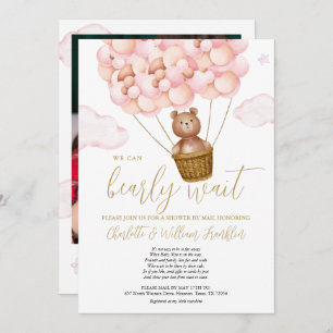 BGirl Baby shower per post Teddy Bear Photo Kaart