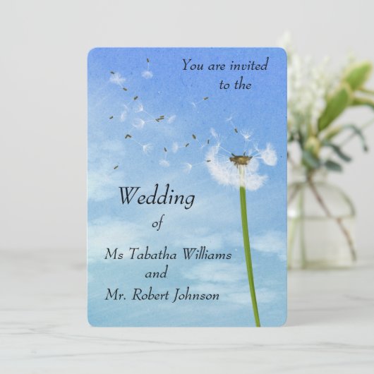 Bgloing Dandelion Seeds Print Weddenschap Kaart (Staand voorkant)