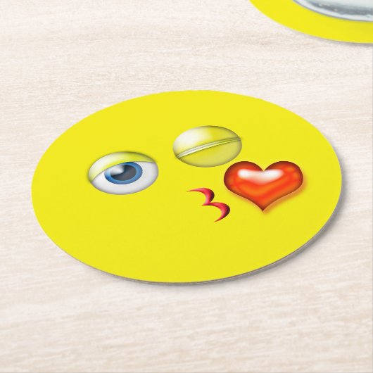 Bgloing Kiss Emoji Ronde Kartonnen Onderzetter (Gebogen)
