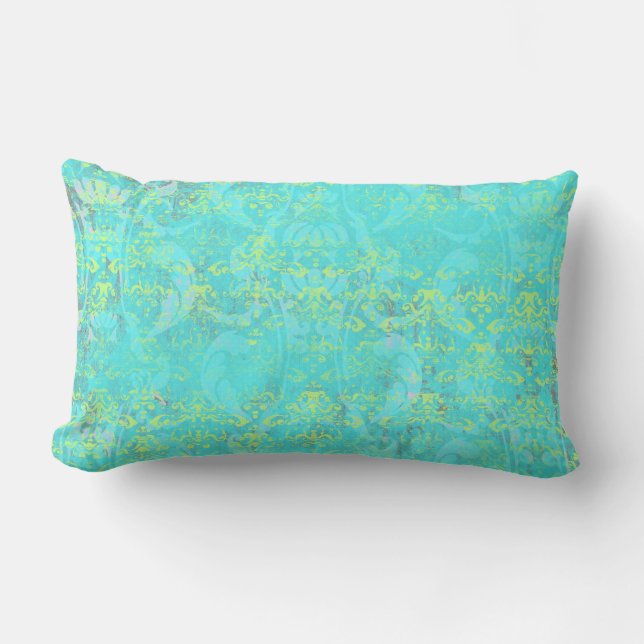 BGTPD TROPICAL DAMASK PATROON LIGHT BLAUW GEEL GR KUSSEN (Voorkant)