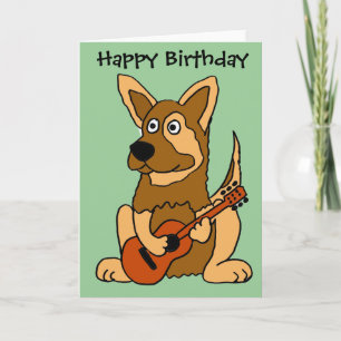 BH-Duitse Cartoon van Shepherd Puppy Plays Guitar Kaart