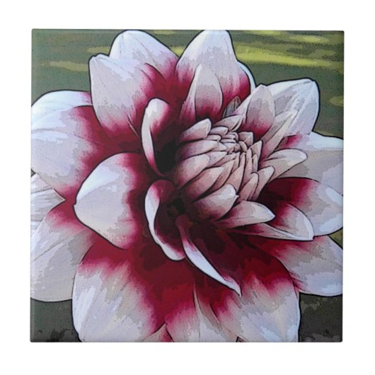 BH - Floral Tile van rode en witte Dahlia Tegeltje (Voorkant)
