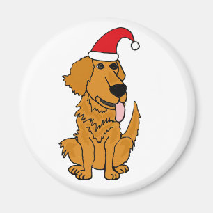 BH- Golden Retriever in Santa Hat-kerstButton Magneet