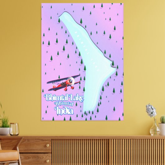 Bhimtal Lake Bhimtal India reisposter. Canvas Afdruk (Insitu (Woonkamer))
