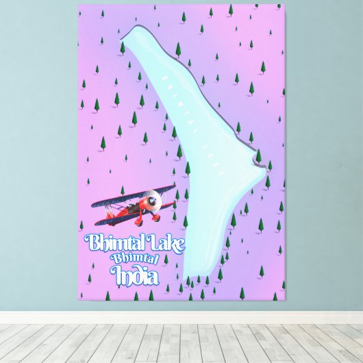 Bhimtal Lake Bhimtal India reisposter. Canvas Afdruk (Insitu (Houten vloer))