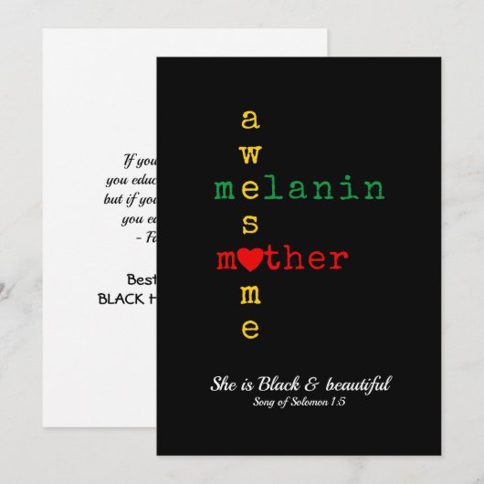 BHM MELANIN MOEDER Spreuken Zwarte Geschiedenis Ma Feestdagenkaart (Voorkant / Achterkant)