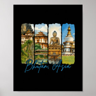 Bhutan Azië Reizen Trip Borstelstreek Souvenir Va Poster