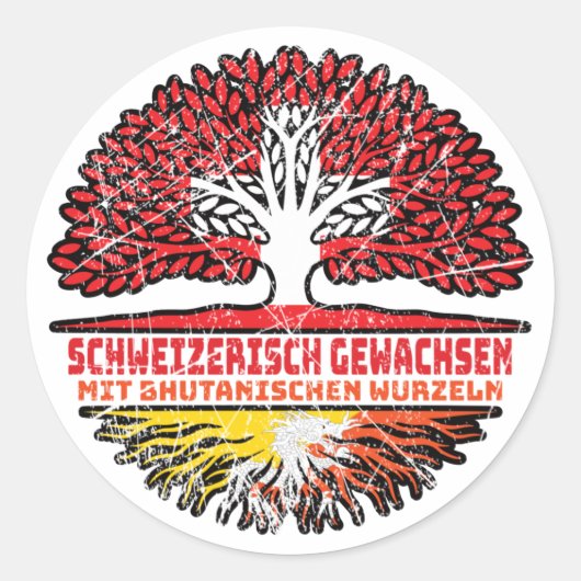Bhutan Bhutanisch Schweizer Schweiz Baum Wurzel Ronde Sticker (Voorkant)