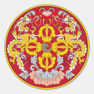 Bhutan embleem. Drakenmotief Ronde Sticker