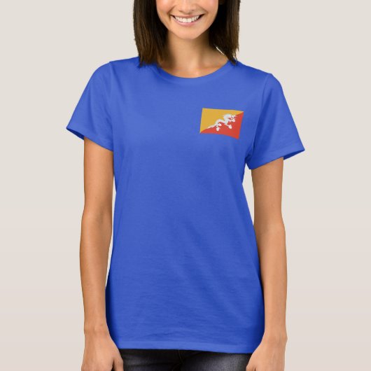 Bhutan Flag and Map dk T-Shirt (Voorkant)