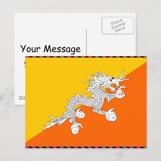 Bhutan Flag Briefkaart (Voorkant / Achterkant)