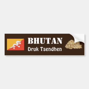 Bhutan Flag + Map Bumpersticker